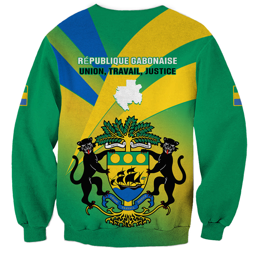 Unisex sweatshirt, green with flag gradient and coat of arms back print with text