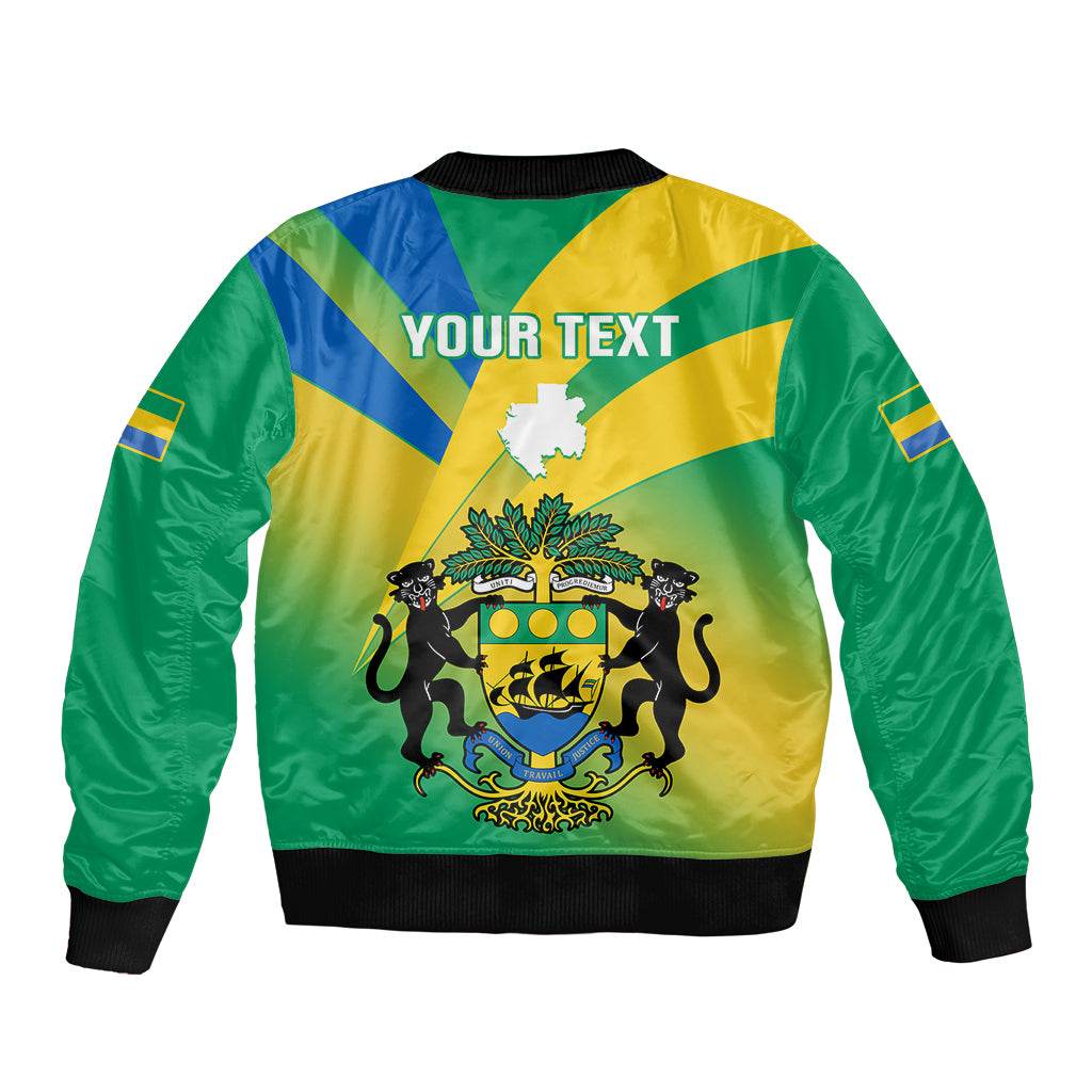 Green bomber jacket with flag gradient back print, YOUR TEXT, coat of arms emblem