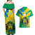 Presonalised Gabon Couples Matching Off Shoulder Maxi Dress and Hawaiian Shirt Coat Of Arms With Flag Gradient Style - Wonder Print Shop