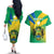 Presonalised Gabon Couples Matching Off The Shoulder Long Sleeve Dress and Hawaiian Shirt Coat Of Arms With Flag Gradient Style - Wonder Print Shop