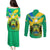 Presonalised Gabon Couples Matching Puletasi Dress and Long Sleeve Button Shirts Coat Of Arms With Flag Gradient Style - Wonder Print Shop