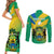 Presonalised Gabon Couples Matching Short Sleeve Bodycon Dress and Long Sleeve Button Shirts Coat Of Arms With Flag Gradient Style - Wonder Print Shop