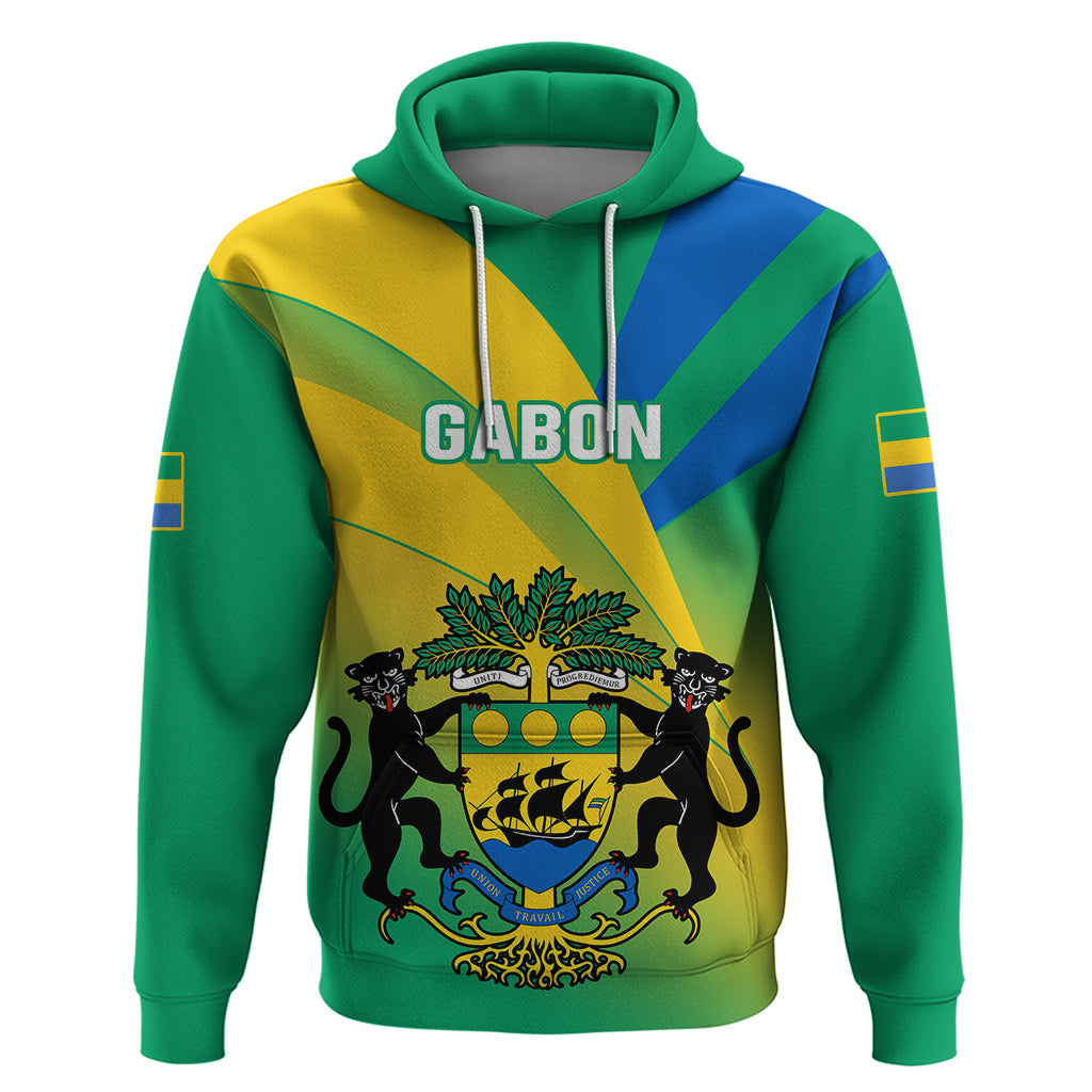 Presonalised Gabon Hoodie Coat Of Arms With Flag Gradient Style - Wonder Print Shop