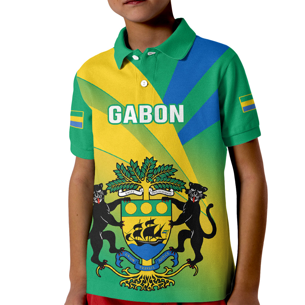 Presonalised Gabon Kid Polo Shirt Coat Of Arms With Flag Gradient Style - Wonder Print Shop