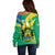 Presonalised Gabon Off Shoulder Sweater Coat Of Arms With Flag Gradient Style - Wonder Print Shop