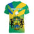 Presonalised Gabon Women V Neck T Shirt Coat Of Arms With Flag Gradient Style - Wonder Print Shop