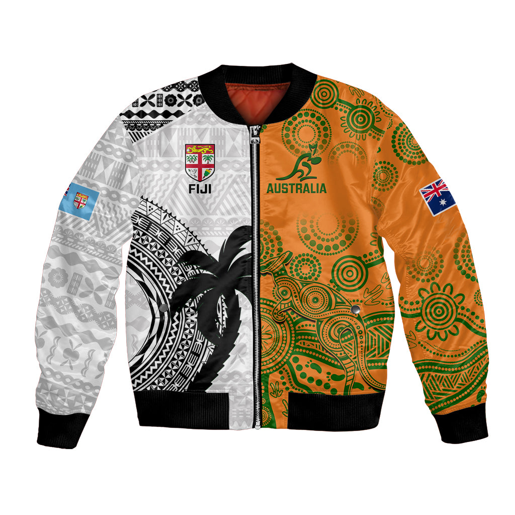 Fiji And Australia Rugby Bomber Jacket 2023 World Cup Aboriginal Mix Tapa Pattern - Wonder Print Shop