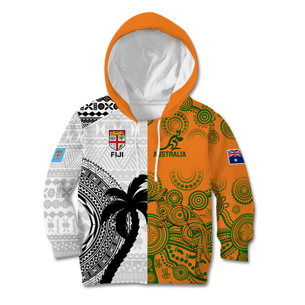 Fiji And Australia Rugby Kid Hoodie 2023 World Cup Aboriginal Mix Tapa Pattern - Wonder Print Shop