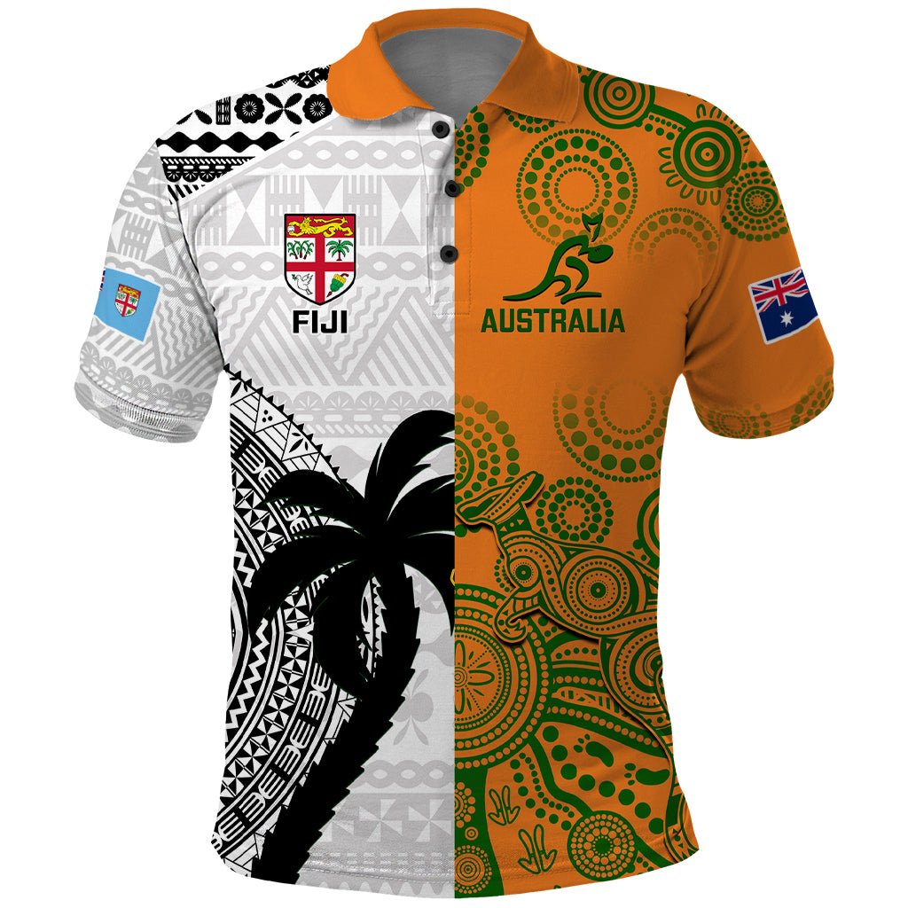 Fiji And Australia Rugby Polo Shirt 2023 World Cup Aboriginal Mix Tapa Pattern - Wonder Print Shop