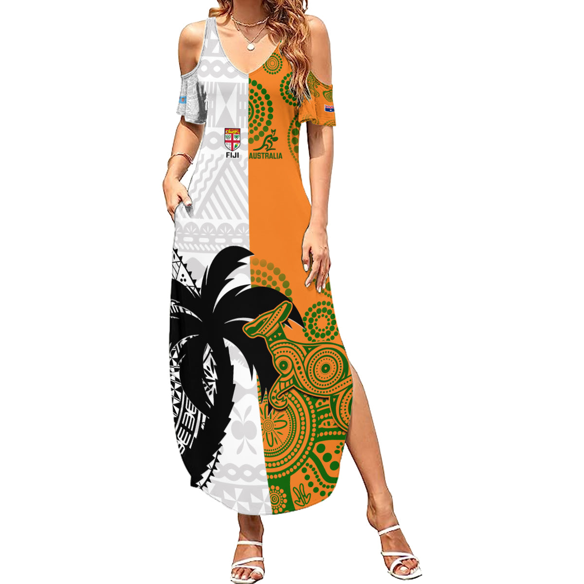 fiji-and-australia-rugby-summer-maxi-dress-2023-world-cup-aboriginal-mix-tapa-pattern