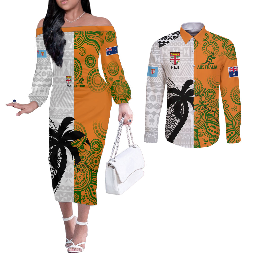 custom-fiji-and-australia-rugby-couples-matching-off-the-shoulder-long-sleeve-dress-and-long-sleeve-button-shirts-2023-world-cup-aboriginal-mix-tapa-pattern