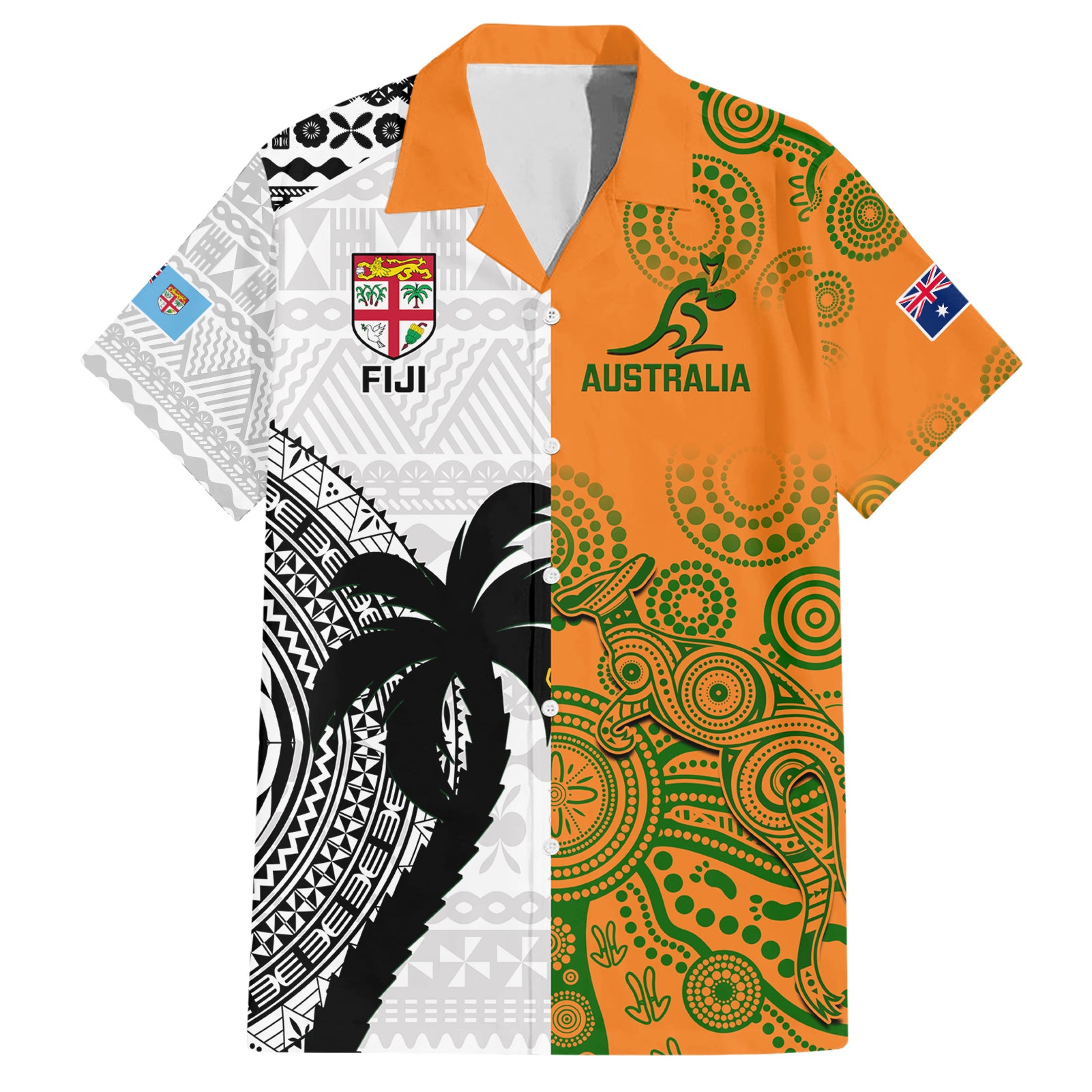 Custom Fiji And Australia Rugby Hawaiian Shirt 2023 World Cup Aboriginal Mix Tapa Pattern - Wonder Print Shop