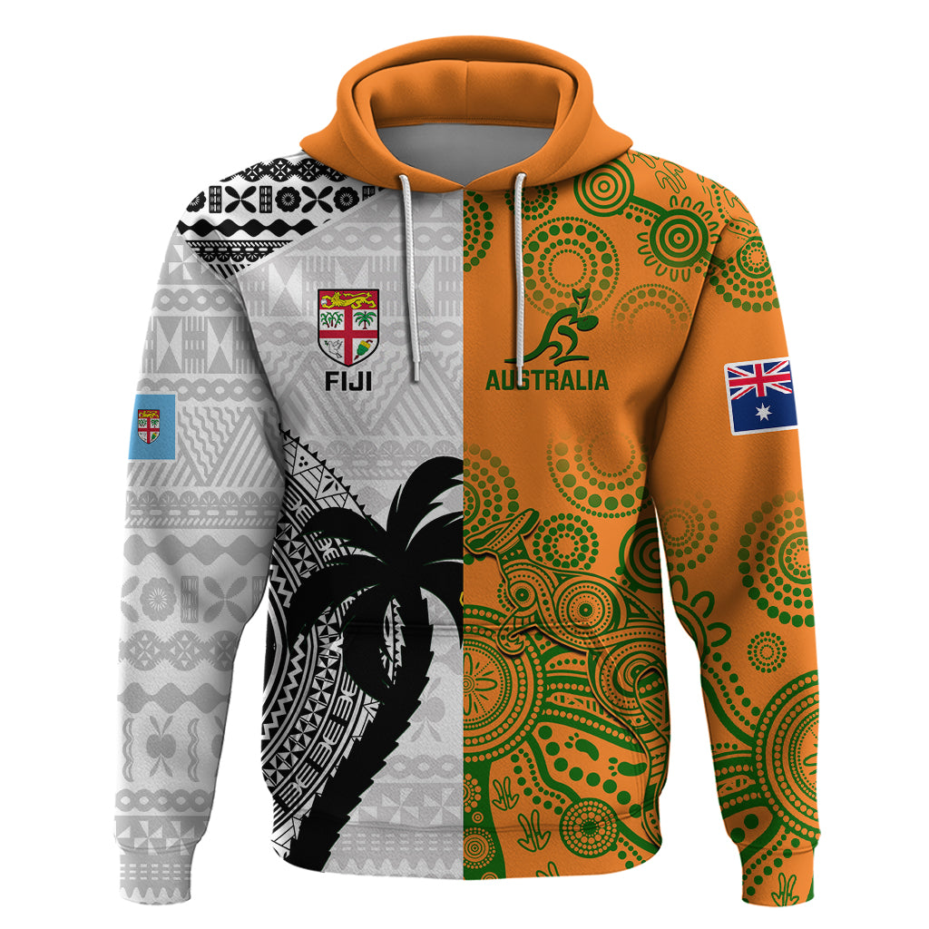 Custom Fiji And Australia Rugby Hoodie 2023 World Cup Aboriginal Mix Tapa Pattern - Wonder Print Shop