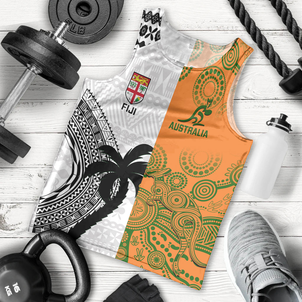 Custom Fiji And Australia Rugby Men Tank Top 2023 World Cup Aboriginal Mix Tapa Pattern - Wonder Print Shop