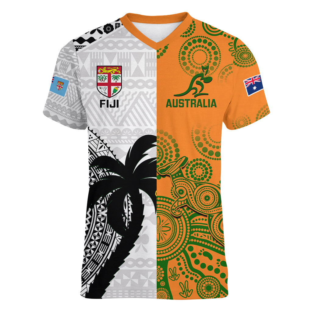 custom-fiji-and-australia-rugby-women-v-neck-t-shirt-2023-world-cup-aboriginal-mix-tapa-pattern