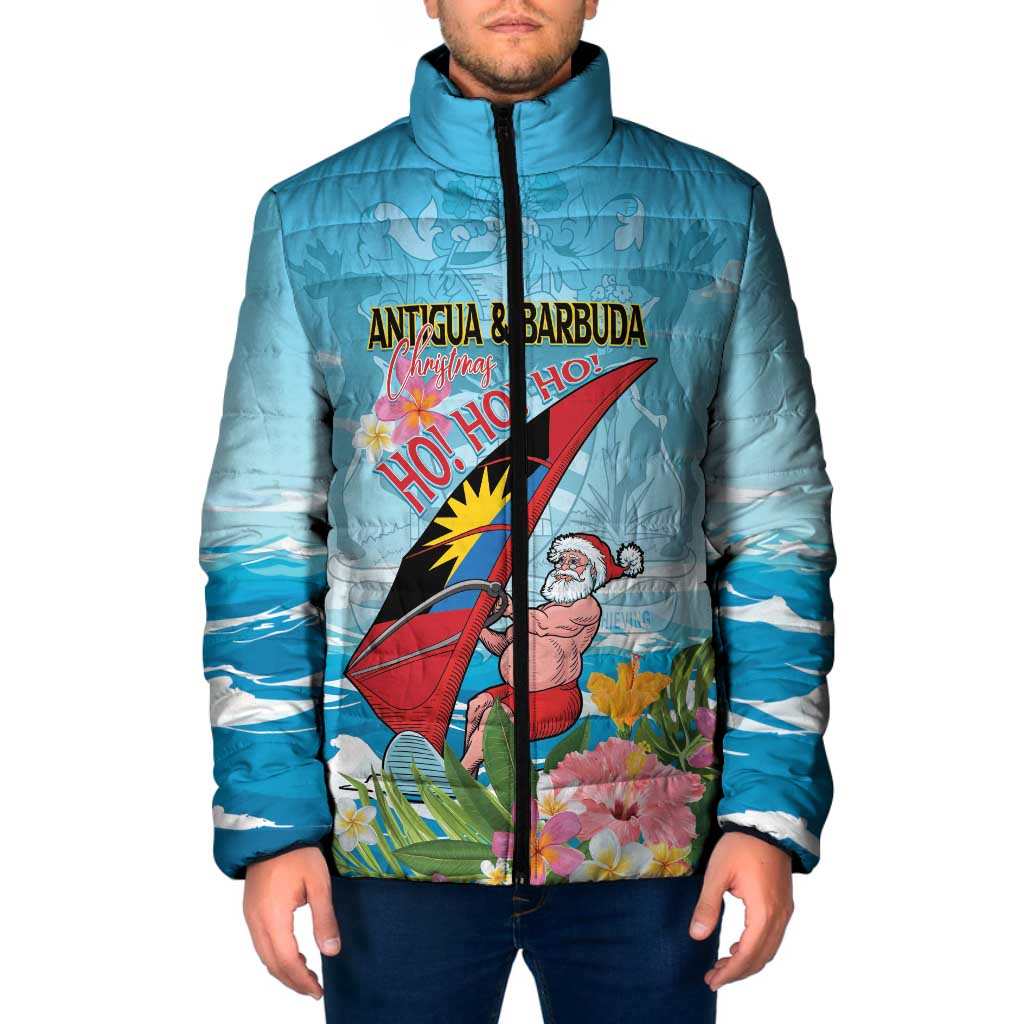 Personalized Antigua and Barbuda Christmas Padded Jacket Windsurfing Santa Caribbean Tropical Style - Wonder Print Shop