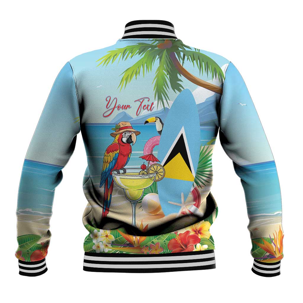 Personalized Saint Lucia Christmas Baseball Jacket Chill Macaw Parrot Caribbean Tropical Style - Wonder Print Shop