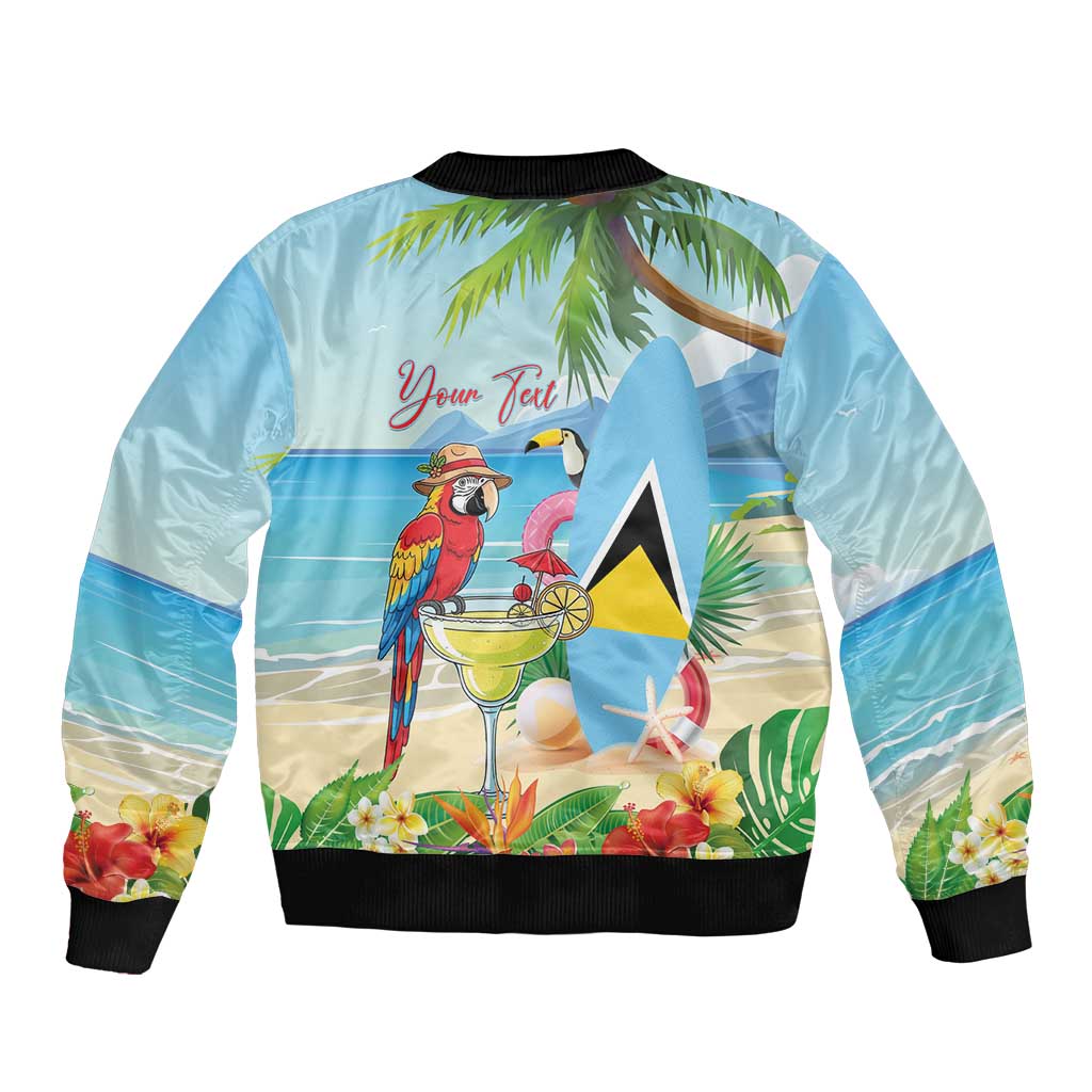 Personalized Saint Lucia Christmas Bomber Jacket Chill Macaw Parrot Caribbean Tropical Style - Wonder Print Shop
