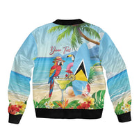 Personalized Saint Lucia Christmas Bomber Jacket Chill Macaw Parrot Caribbean Tropical Style - Wonder Print Shop