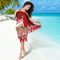 Red sarong with white floral and geometric pattern, Happy King’s Day