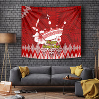 Red rectangular tapestry with white crown design and “Happy King's Day” text