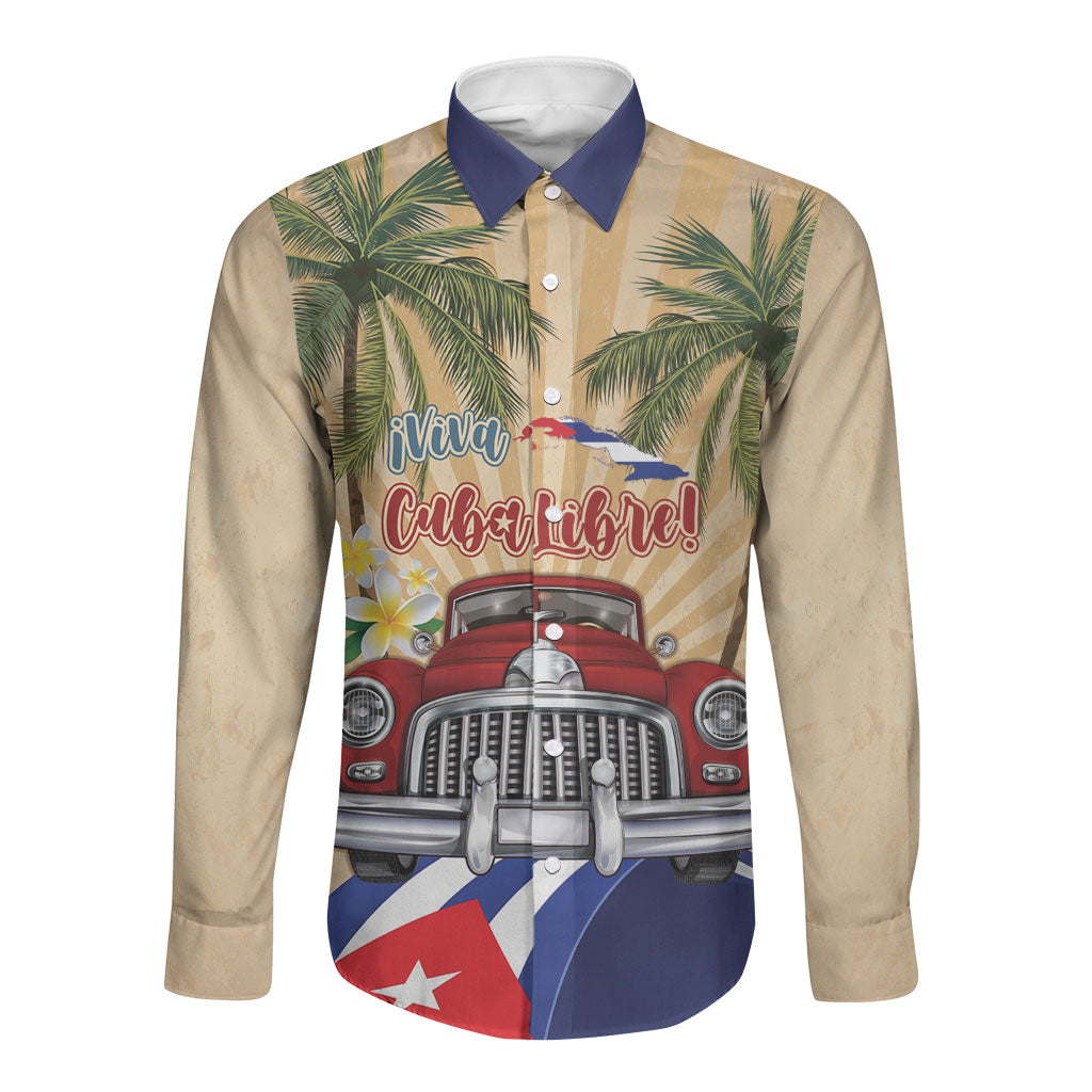 Personalized Viva Cuba Libre Long Sleeve Button Shirt Cuban Retro Car Tropical Vibes