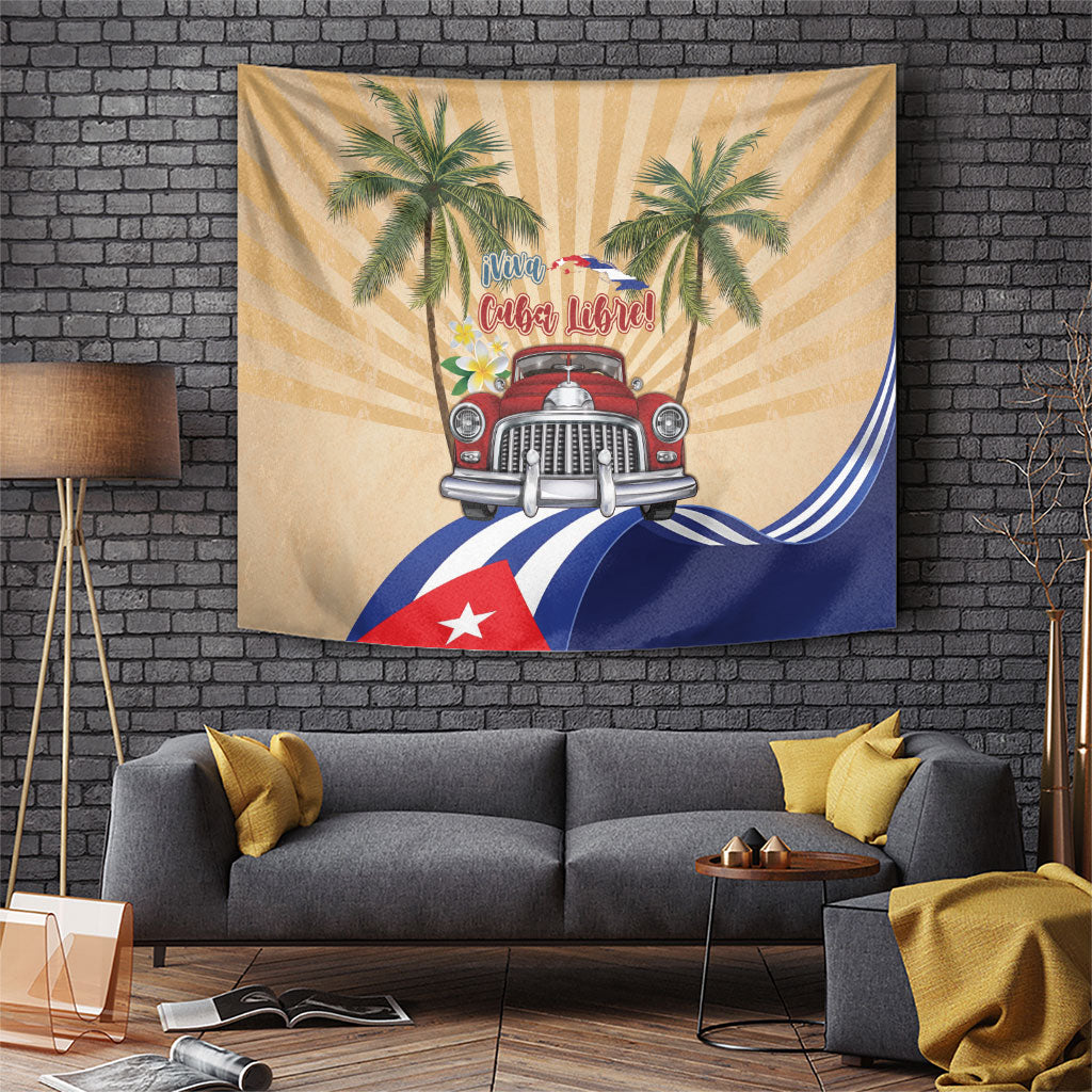 Viva Cuba Libre Tapestry Cuban Retro Car Tropical Vibes