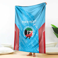 Custom Kuwait cricket blanket, blue front with red trim and centered cricket emblem