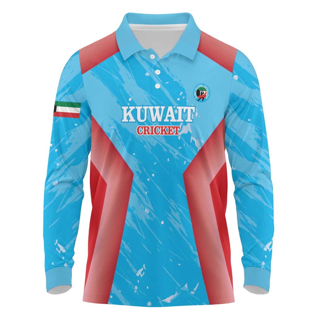 Custom Kuwait Cricket Long Sleeve Polo Shirt Go Champions Grunge Style