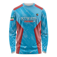 Blue cricket long sleeve shirt with red side panels and Kuwait Cricket front logo