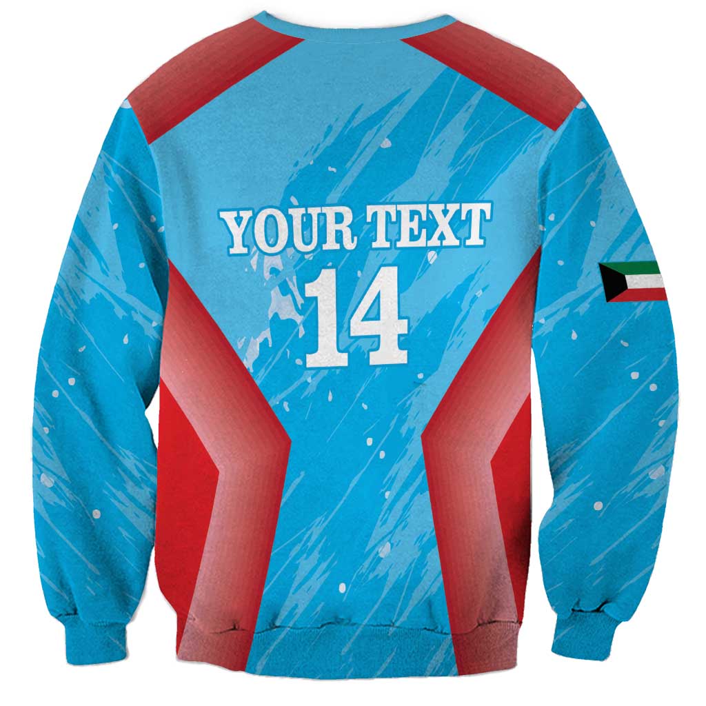 Blue crewneck sweatshirt with Your Text 14 print, ribbed cuffs and hem