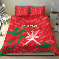 Red duvet with green flag waves, crossed swords emblem, and two matching red pillowcases.