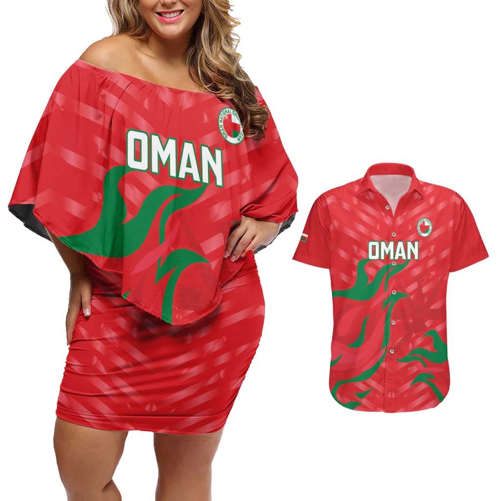 Custom Oman Cricket Couples Matching Off Shoulder Short Dress and Hawaiian Shirt Go Champions Strong Flame Style - Wonder Print Shop