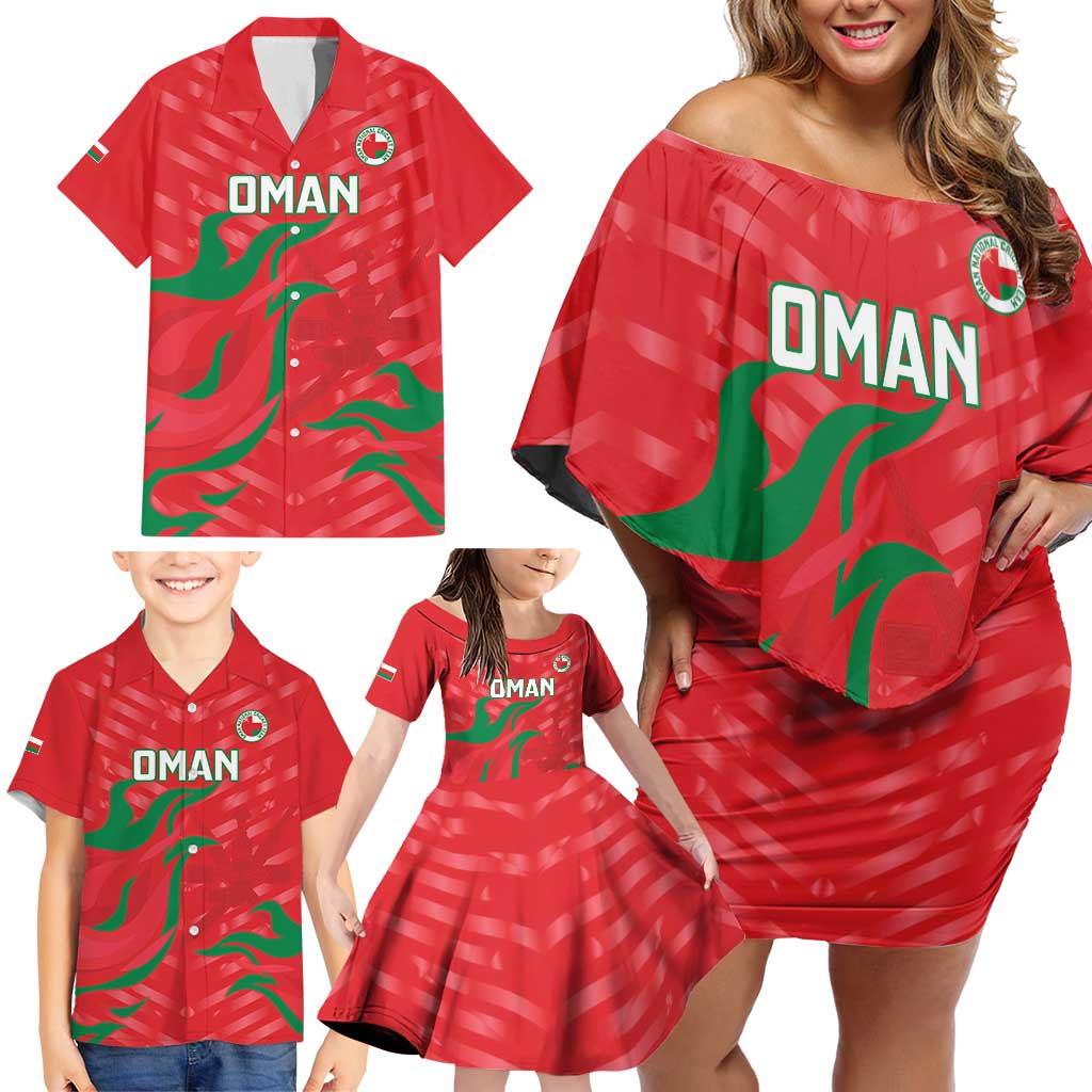 Custom Oman Cricket Family Matching Off Shoulder Short Dress and Hawaiian Shirt Go Champions Strong Flame Style - Wonder Print Shop