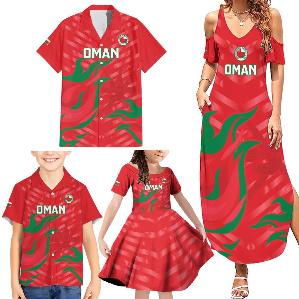 Custom Oman Cricket Family Matching Summer Maxi Dress and Hawaiian Shirt Go Champions Strong Flame Style - Wonder Print Shop