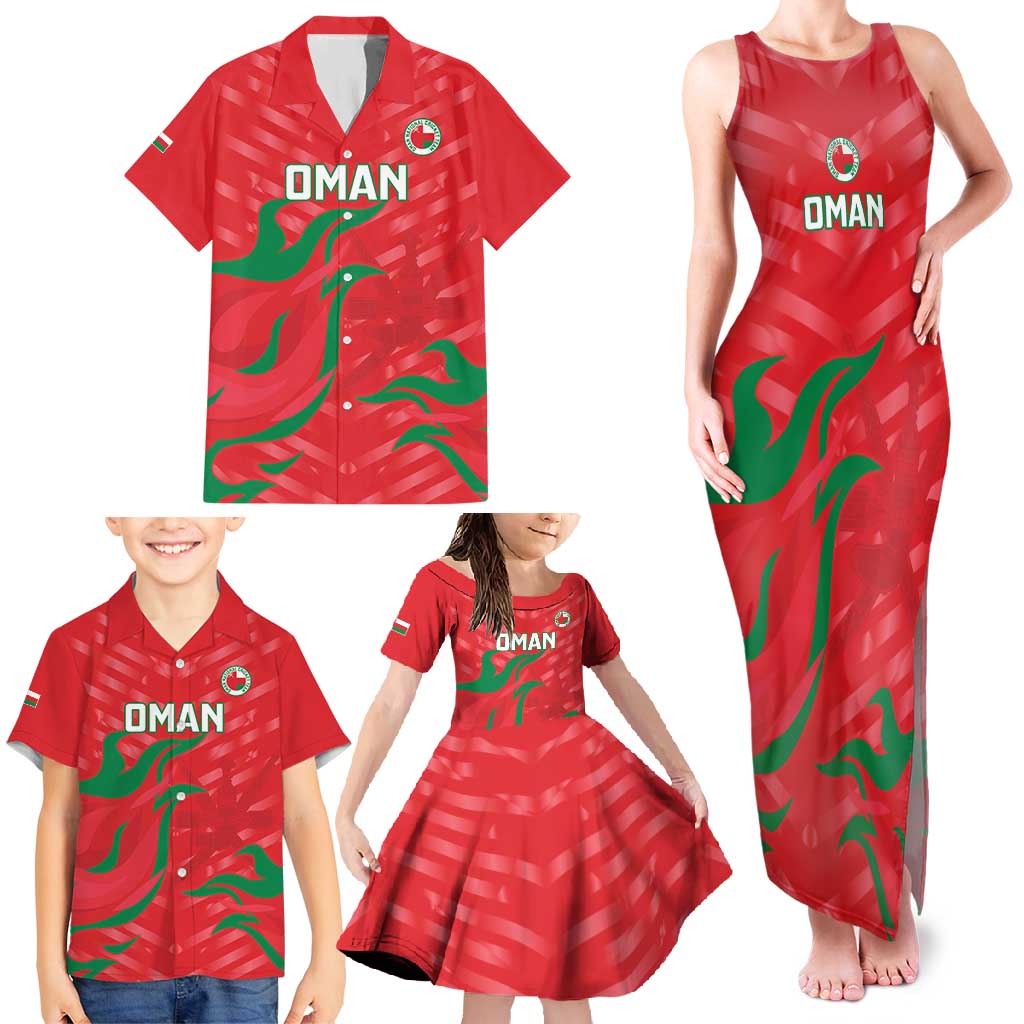 Custom Oman Cricket Family Matching Tank Maxi Dress and Hawaiian Shirt Go Champions Strong Flame Style - Wonder Print Shop