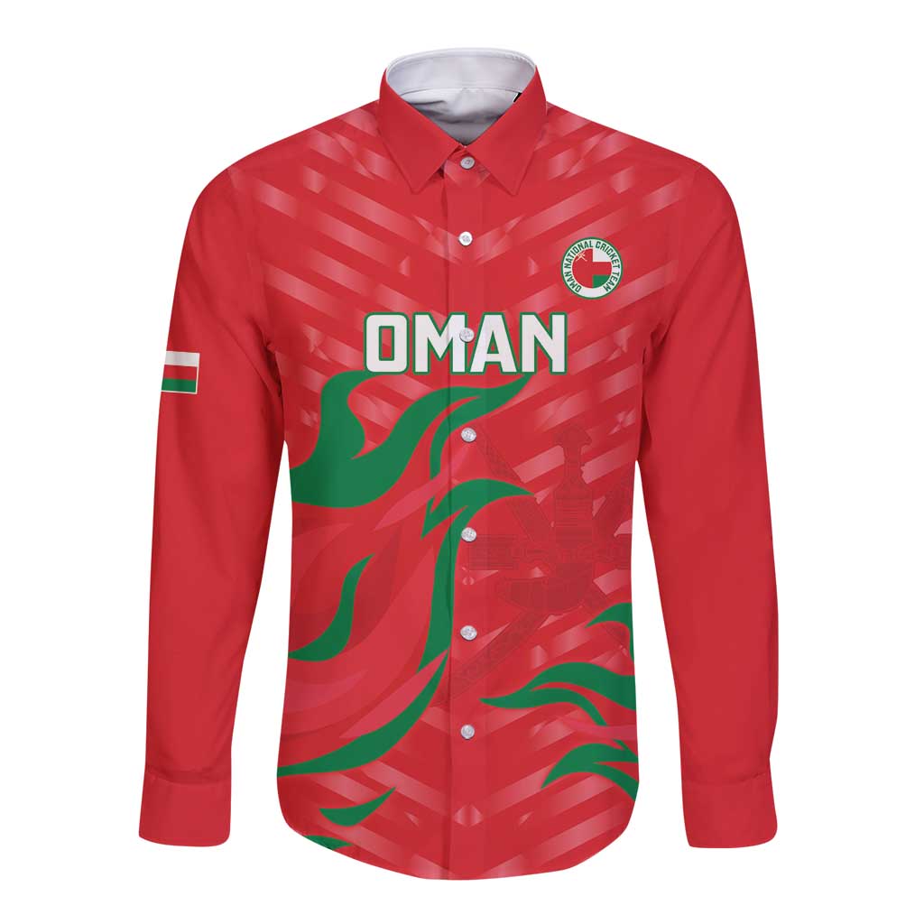 Custom Oman Cricket Long Sleeve Button Shirt Go Champions Strong Flame Style - Wonder Print Shop