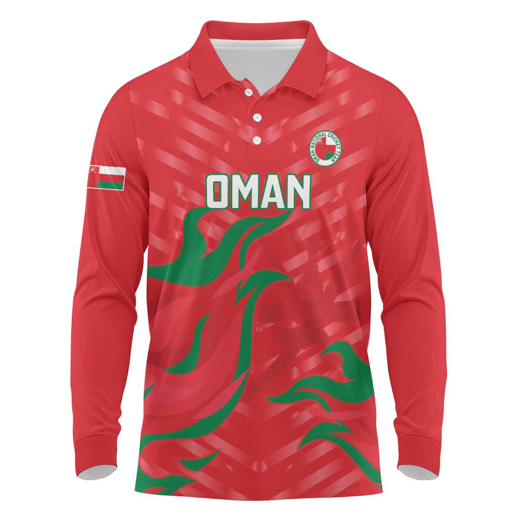 Custom Oman Cricket Long Sleeve Polo Shirt Go Champions Strong Flame Style - Wonder Print Shop