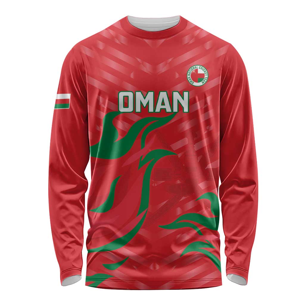 Custom Oman Cricket Long Sleeve Shirt Go Champions Strong Flame Style - Wonder Print Shop