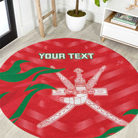 Red round carpet rug with green accents and white central cross emblem