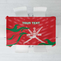 Red cricket tablecloth with green flame graphics, square folded view
