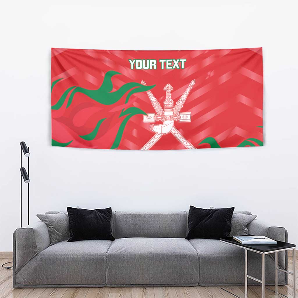 Red custom cricket wall tapestry with green wave pattern and crossed-bats trophy emblem