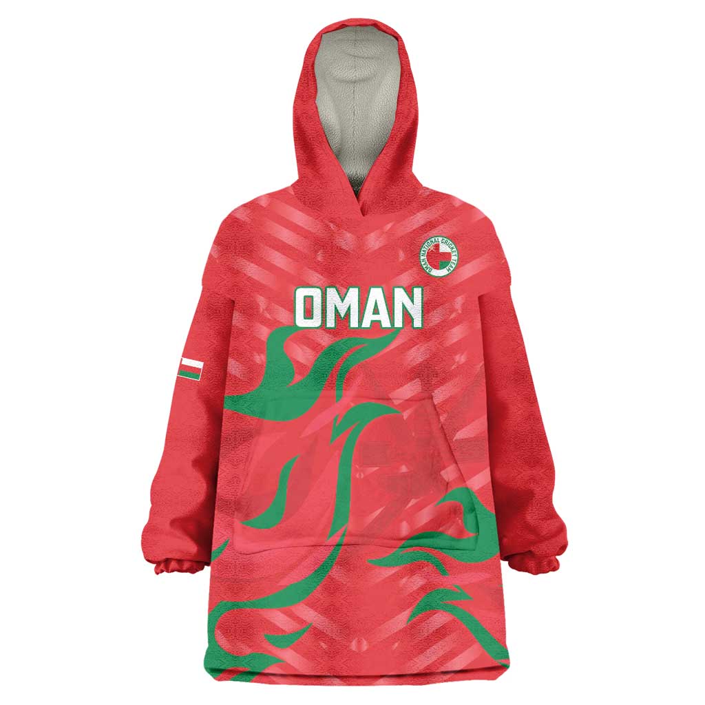 Custom Oman Cricket Wearable Blanket Hoodie Go Champions Strong Flame Style