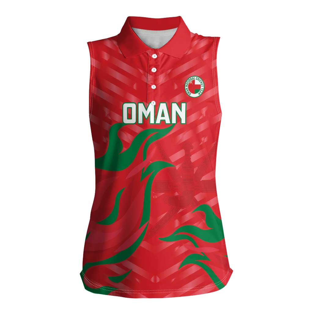 Custom Oman Cricket Women Sleeveless Polo Shirt Go Champions Strong Flame Style - Wonder Print Shop