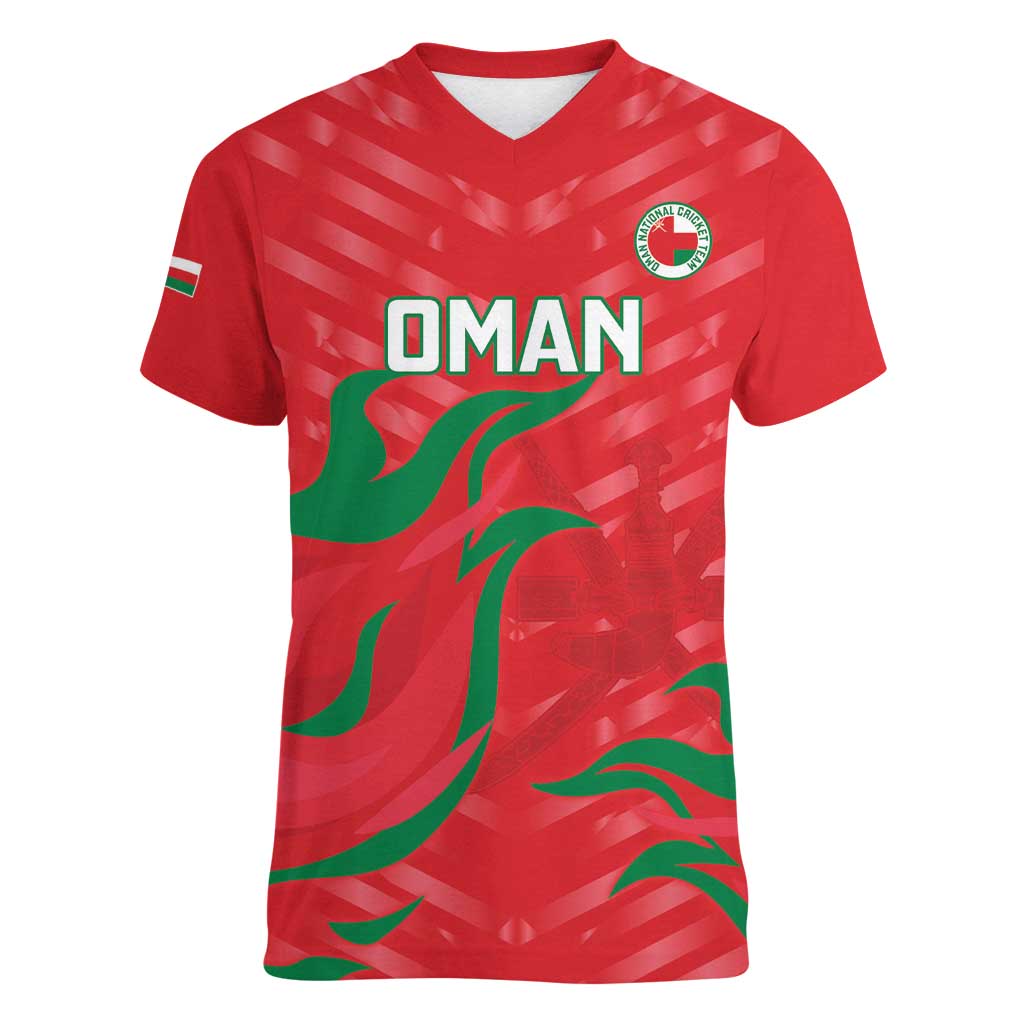 Custom Oman Cricket Women V-Neck T-Shirt Go Champions Strong Flame Style - Wonder Print Shop