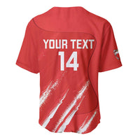 Red cricket baseball jersey back, V-neck, YOUR TEXT with number 14