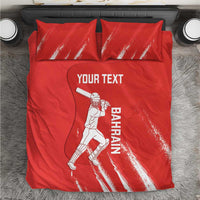Red cricket bedding set with two pillowcases and duvet, featuring player graphic and YOUR TEXT.