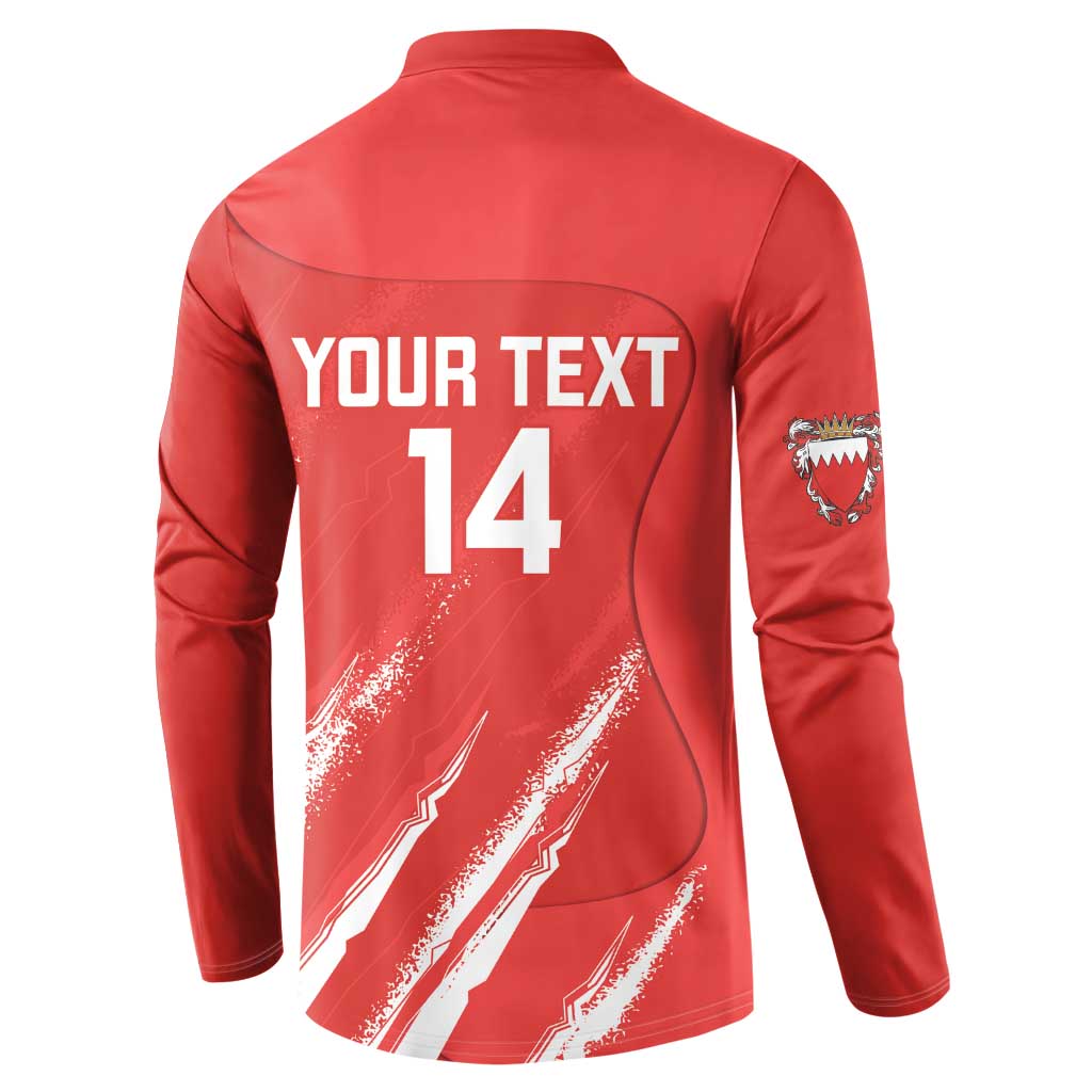 Red button cricket sweatshirt back, YOUR TEXT 14 and sweeping stripe graphic