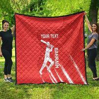Red diamond-quilted cricket blanket with black edge, white batsman graphic and 'YOUR TEXT'.