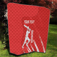 Red diamond-quilted cricket blanket with black edge; white player print and 'YOUR TEXT'.
